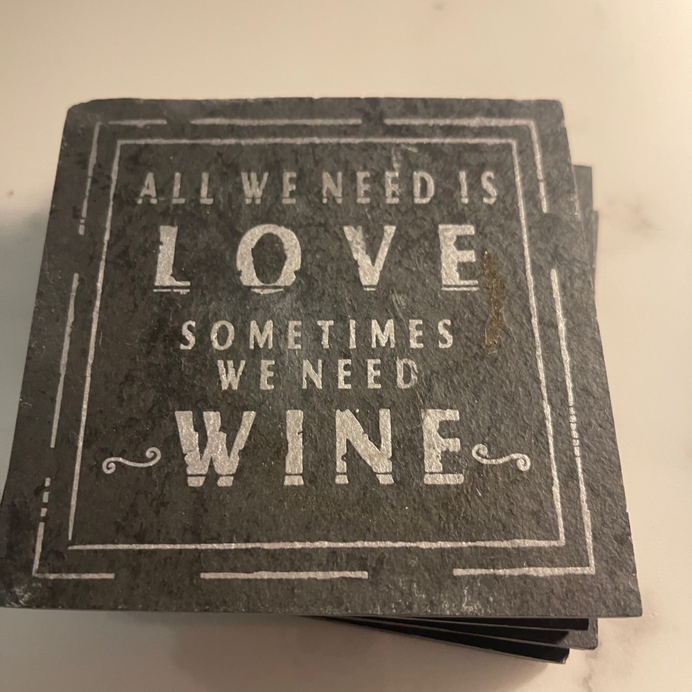 Slate coaster set wine saying